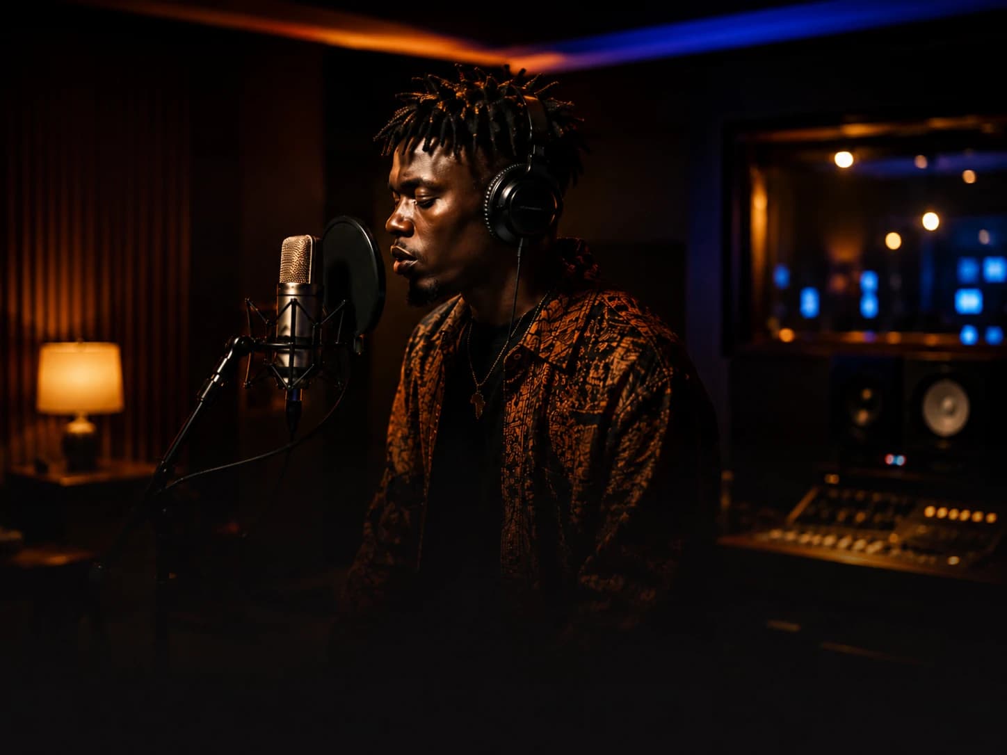 Artist recording music in a professional studio